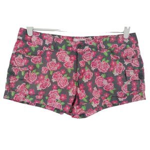 Just Be Women's Floral Print Gray & Pink Shorts - Medium.